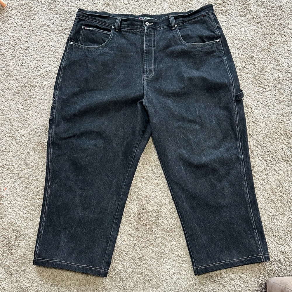 Vintage Y2K FUBU Baggy Black Jeans 50x34 Big And Tall Cargo FJ006